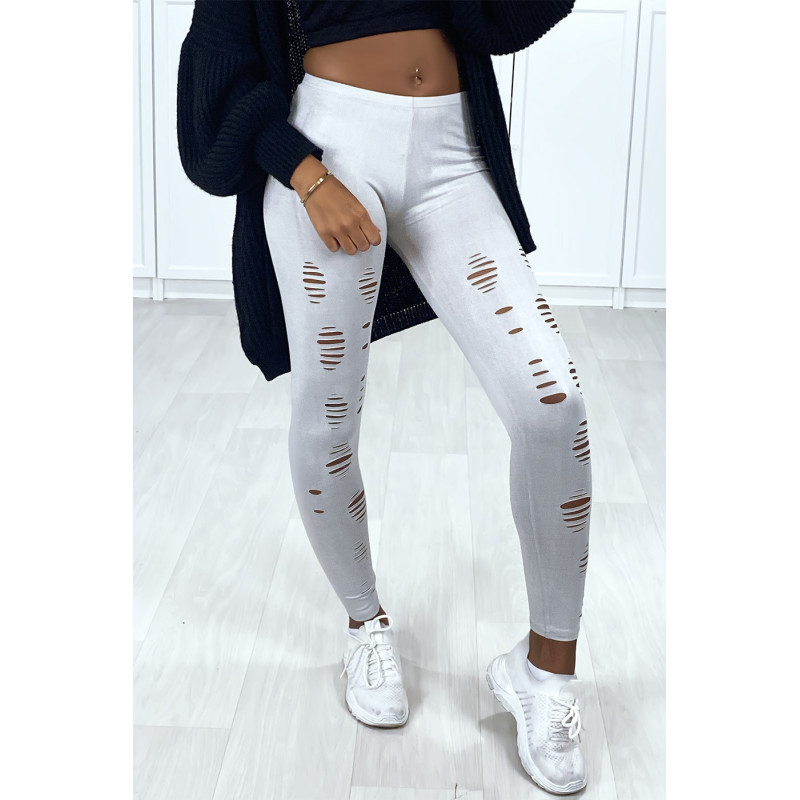 Legging gris matière brillant et extensible effilé à l'avant