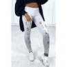 Legging gris matière brillant et extensible effilé à l'avant