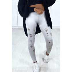 Legging gris matière brillant et extensible effilé à l'avant