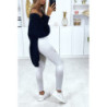 Legging gris matière brillant et extensible effilé à l'avant