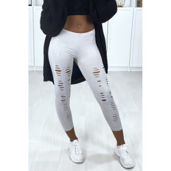Legging corsaire gris matière brillante et extensible effilé à l'avant