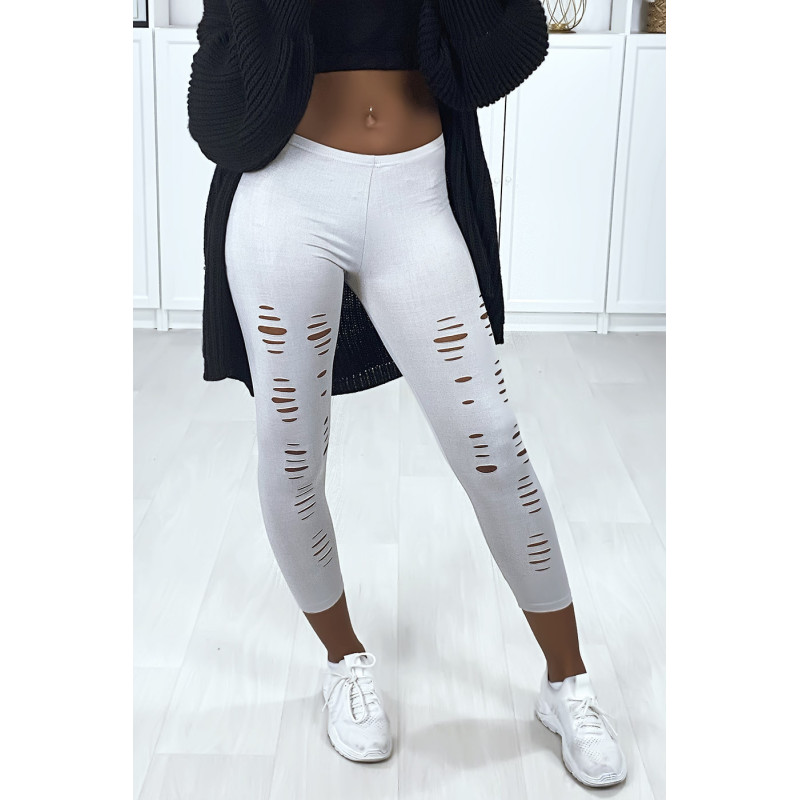Legging corsaire gris matière brillante et extensible effilé à l'avant