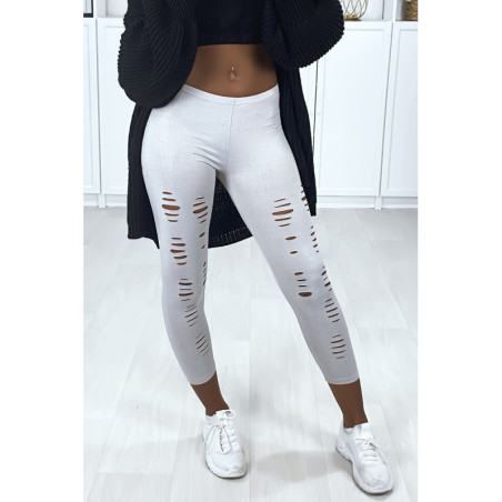 Legging corsaire gris matière brillante et extensible effilé à l'avant