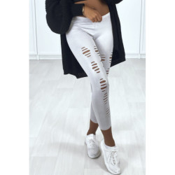 Legging corsaire gris matière brillante et extensible effilé à l'avant