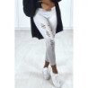 Legging corsaire gris matière brillante et extensible effilé à l'avant