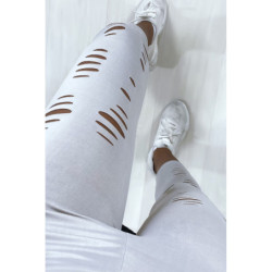Legging corsaire gris matière brillante et extensible effilé à l'avant