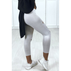 Legging corsaire gris matière brillante et extensible effilé à l'avant