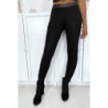 Legging jacquard noir transparent à l'avant et simili à l'arrière