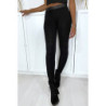 Legging jacquard noir transparent à l'avant et simili à l'arrière
