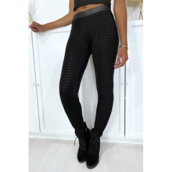 Legging jacquard noir transparent à l'avant et simili à l'arrière