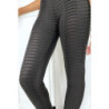 Legging jacquard noir transparent à l'avant et simili à l'arrière