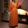 Longue robe cache coeur orange matière brillante à motif