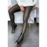 Legging jacquard noir transparent à l'avant et simili à l'arrière