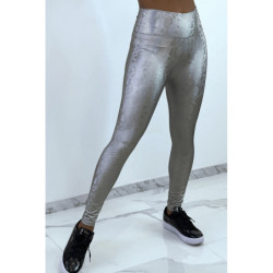 Legging gris argenté effet 3D motif Python