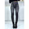 Legging noir taille haute et molletonné motif jean délavé