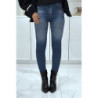 Legging bleu taille haute et molletonné motif jean délavé