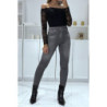 Legging noir taille haute et molletonné motif jean délavé