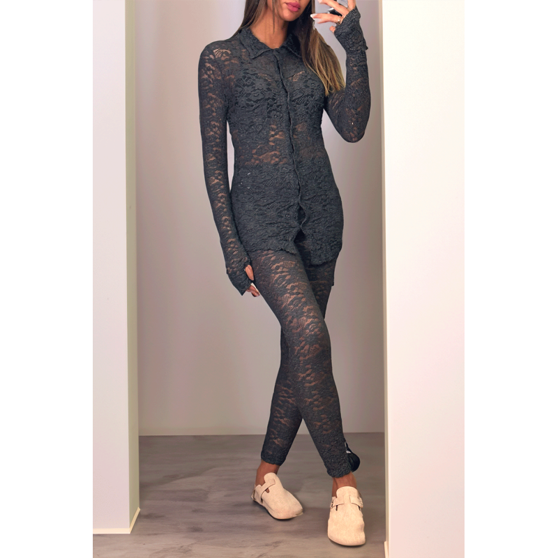 Legging anthracite en dentelle