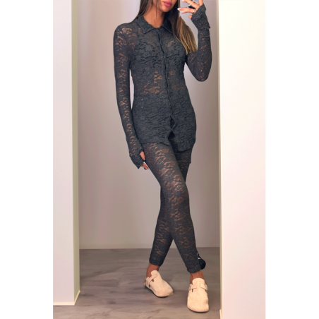 Legging anthracite en dentelle