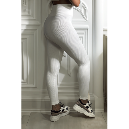 Legging blanc en maille côtelé très extensible
