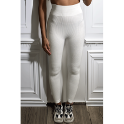 Legging blanc en maille côtelé très extensible