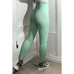 Legging vert en maille côtelé très extensible
