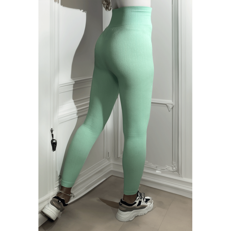 Legging vert en maille côtelé très extensible