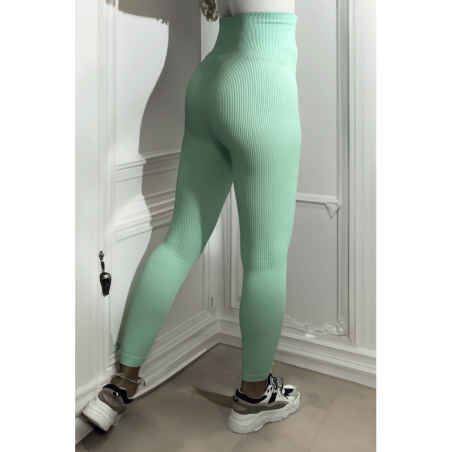 Legging vert en maille côtelé très extensible