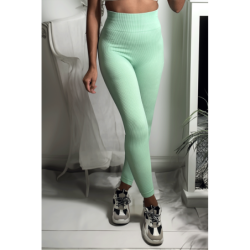 Legging vert en maille côtelé très extensible