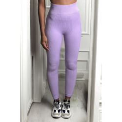 Legging violet en maille côtelé très extensible