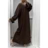 Longue abaya marron froncé aux manches