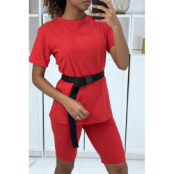 Ensemble T-shirt et cycliste rouge avec ceinture