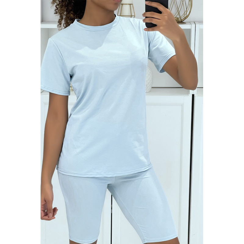 Ensemble T-shirt et cycliste bleu avec ceinture