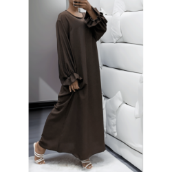 Longue abaya marron froncé aux manches