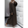Longue abaya marron froncé aux manches