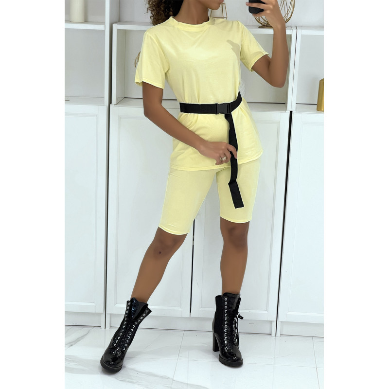 -Ensemble T-shirt et cycliste jaune avec ceinture