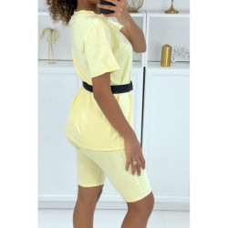 -Ensemble T-shirt et cycliste jaune avec ceinture