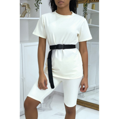Ensemble T-shirt et cycliste beige avec ceinture
