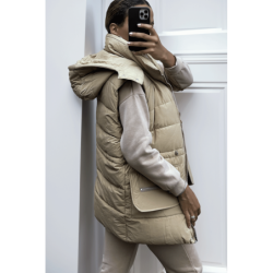 Ensemble 3 pièces doudoune sweat et jogging super épais en taupe