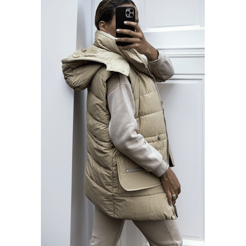 Ensemble 3 pièces doudoune sweat et jogging super épais en taupe