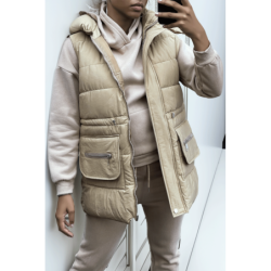Ensemble 3 pièces doudoune sweat et jogging super épais en taupe