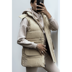 Ensemble 3 pièces doudoune sweat et jogging super épais en taupe