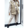 Ensemble 3 pièces doudoune sweat et jogging super épais en taupe