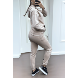 Ensemble 3 pièces doudoune sweat et jogging super épais en taupe