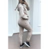Ensemble 3 pièces doudoune sweat et jogging super épais en taupe