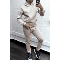 Ensemble 3 pièces doudoune sweat et jogging super épais en taupe