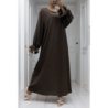 Longue abaya marron froncé aux manches