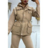 Ensemble 3 pièces doudoune sans manche sweat et jogging très épais en taupe
