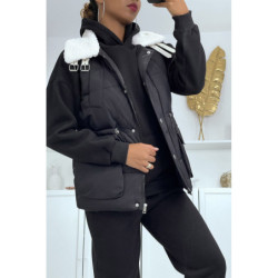 Ensemble 3 pièces doudoune sans manche sweat et jogging très épais en noir