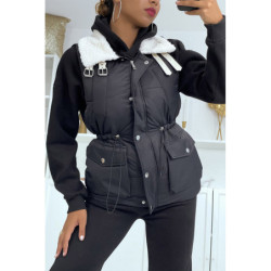 Ensemble 3 pièces doudoune sans manche sweat et jogging très épais en noir